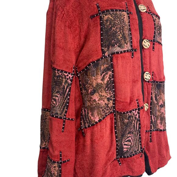 Allure Vtg Patchwork Safari Animal Cute Oversized Jacket Hippie Boho - Picture 10 of 14